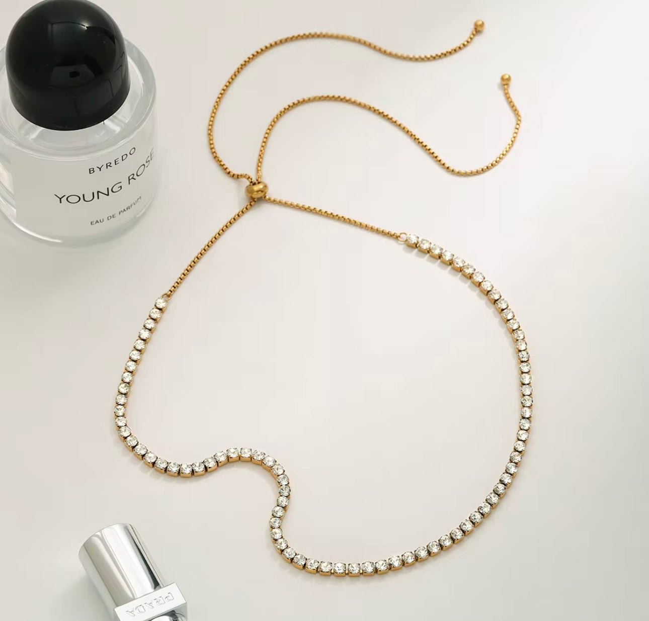 Tennis 18k PVD gold stainless steel necklace