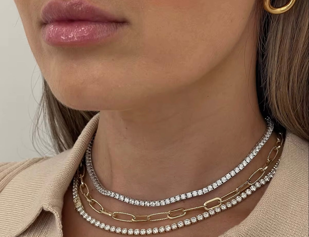 Tennis 18k PVD gold stainless steel necklace