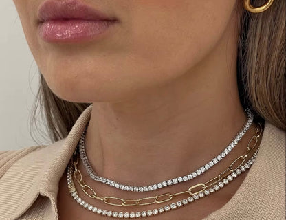 Tennis 18k PVD gold stainless steel necklace