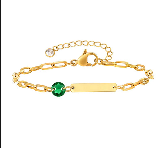 Tennis Engraveable green beed  Bracelet