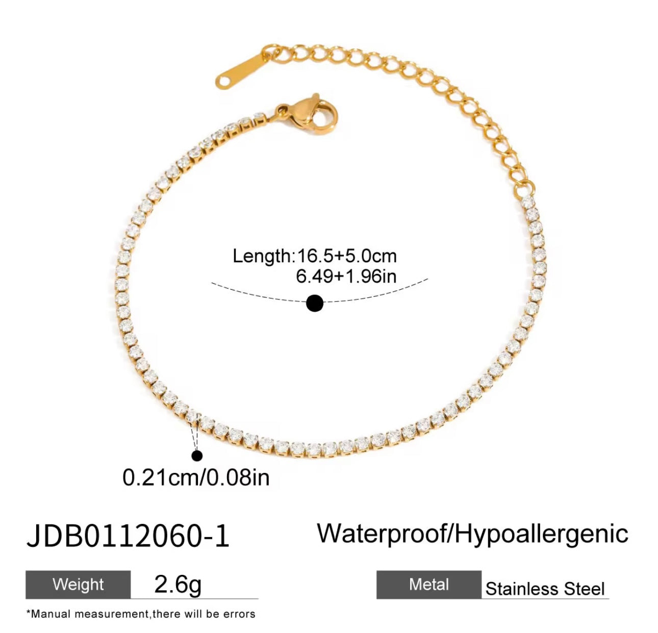 Tennis adjustable bracelet