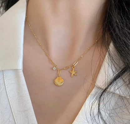 Starfish shell 18k gold plated stainless steel